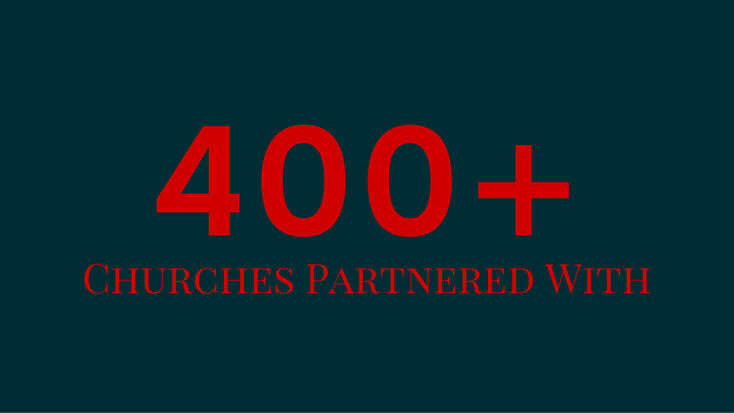 Statistic card reading "400+ Churches Partnered With."