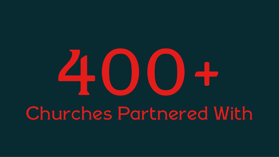 Statistic card reading "400+ Churches Partnered With."