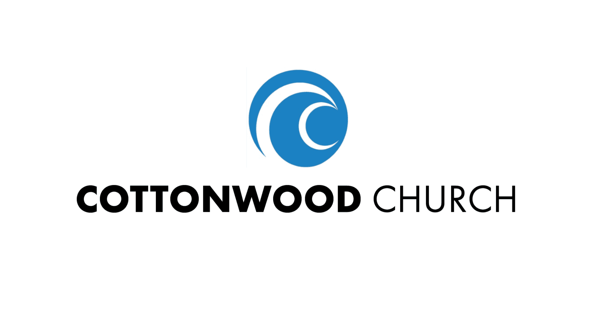 Logo for Cottonwood Church, featuring a blue wave icon and bold black text.