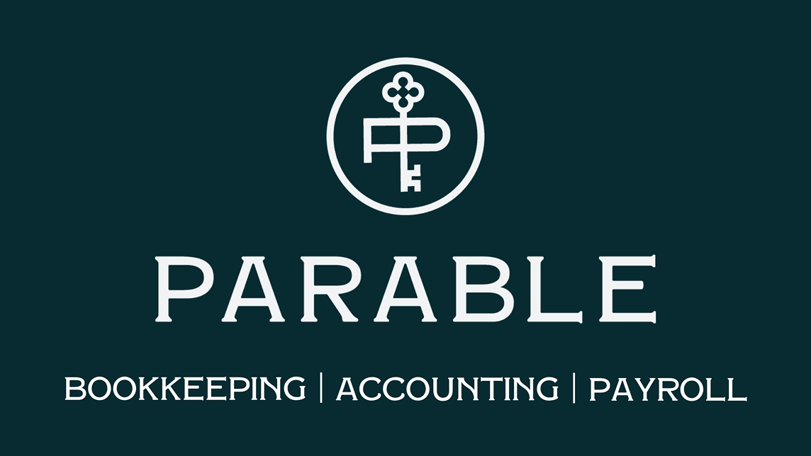 Parable logo with text "Parable: Bookkeeping, Accounting, Payroll" on dark background.